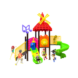 เครื่องเล่นสนามกลางเเจ้ง โครงสร้างเสากลม 76 มิลลิเมตร ชุดกังหันสองสไลด์รางเดี่ยว