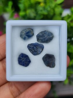 ก้อนผลึก ไพลิน ทราปิเช่ Trapiche Blue Sapphire Raw 5 ชิ้น 13.61 กะรัต พลอยแท้ อัญมณีมงคลประจําวันเกิด เครื่องประดับพลอย
