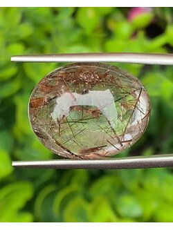 ไหมนาค ไหมจักรพรรดิ์ Rutilated Quartz 14.58 กะรัต Cts.พลอยแท้ อัญมณีมงคลประจําวันเกิด เครื่องประดับพลอย