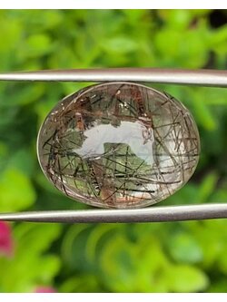 ไหมดำ แก้วขนเหล็ก ควอตซ์ Black Rutilated Quartz 17.60 กะรัต Cts. พลอยแท้ อัญมณีมงคลประจําวันเกิด เครื่องประดับพลอย