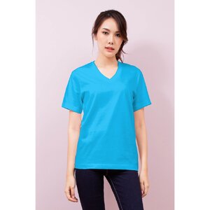 เสื้อยืด OV102 คอวี ผ้าCotton100% 32 เนื้อนุ่ม ใส่สบาย สีฟ้าสด