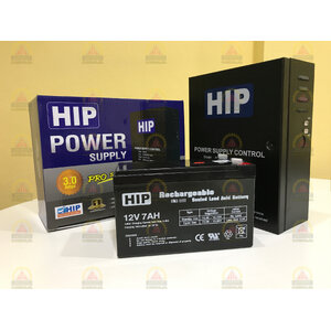 Power Supply 12Vdc 3A. ยี่ห้อ HIP รุ่น 902-3C พร้อม Battery 12V 7Ah. ยี่ห้อ HIP
