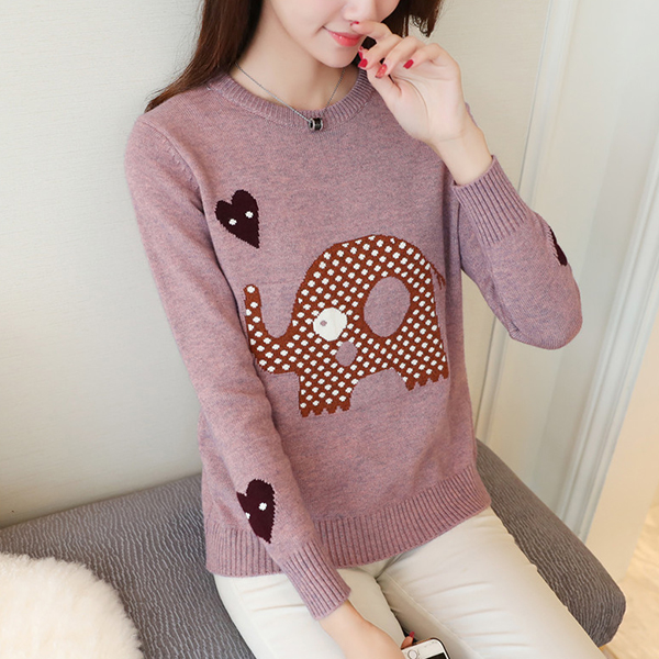 เสื้อไหมพรมวูลเนื้อนิ่ม แขนยาว ถักลายช้างน้อย (12268B)