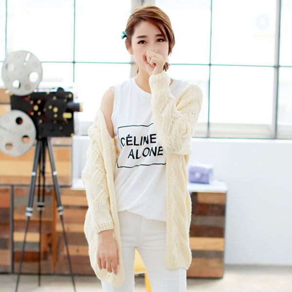 เสื้อคลุมกันหนาว ไหมพรมนิ่มถักลายนูน ผ่าหน้าแบบปล่อย (11774B)