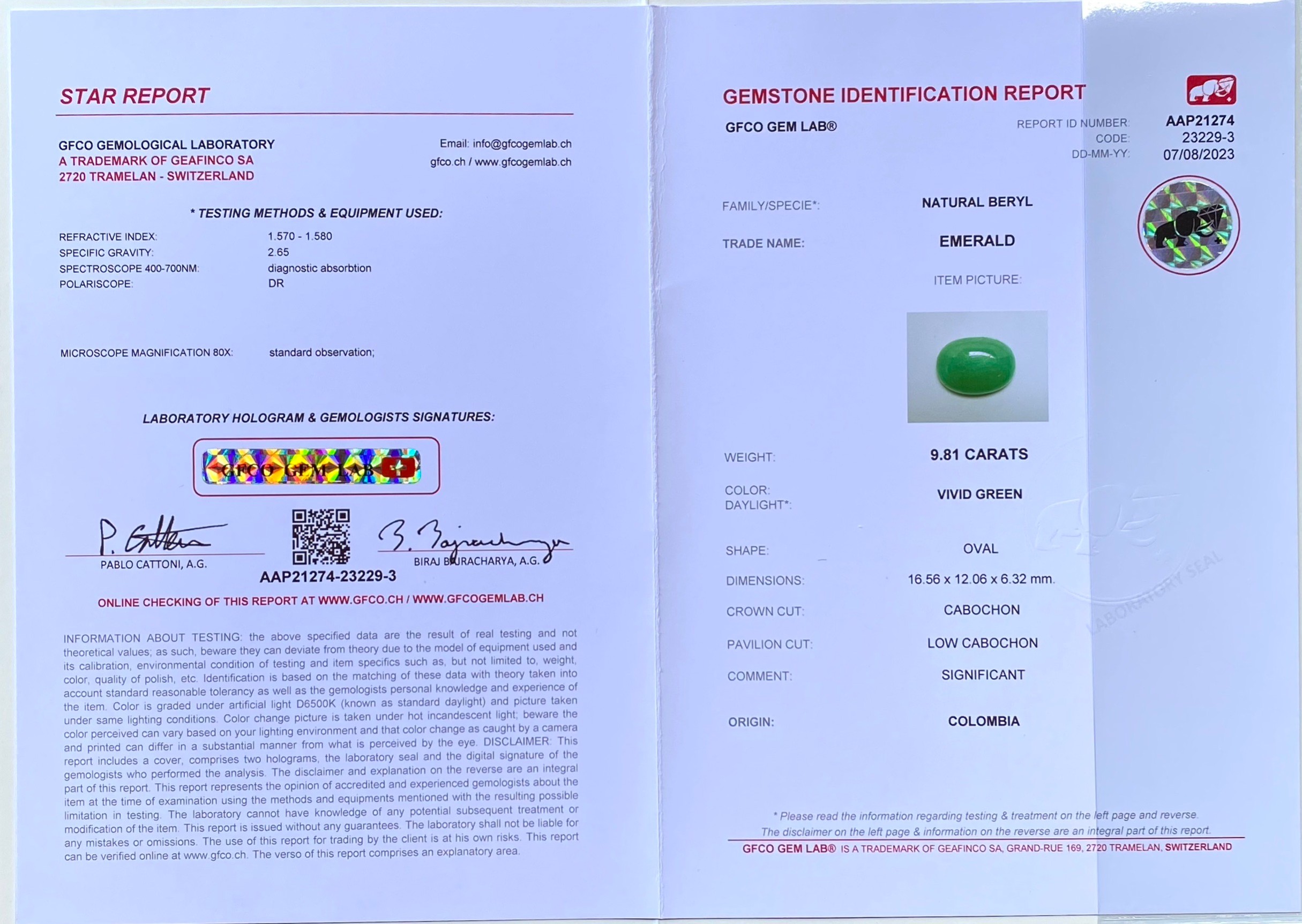 พลอย มรกต โคลัมเบีย Colombian Emerald 9.81 กะรัต (Cts.) พร้อมใบเซอร์ พลอยแท้ อัญมณีมงคลประจําวันเกิด เครื่องประดับพลอย