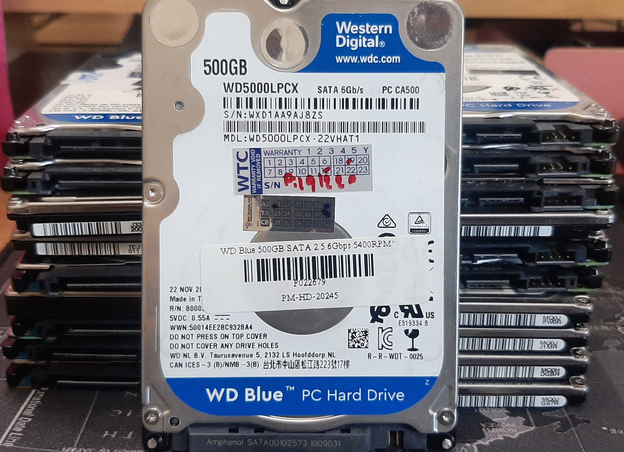 HDD WD 2.5 sata 500GB BLUE 5400RPM มือสองพร้อมสาย Sata