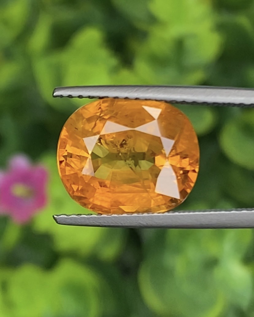 พลอย บุษราคัม yellow sapphire 6.48 กะรัต (Cts.) พลอยแท้ อัญมณีมงคลประจําวันเกิด เครื่องประดับพลอย