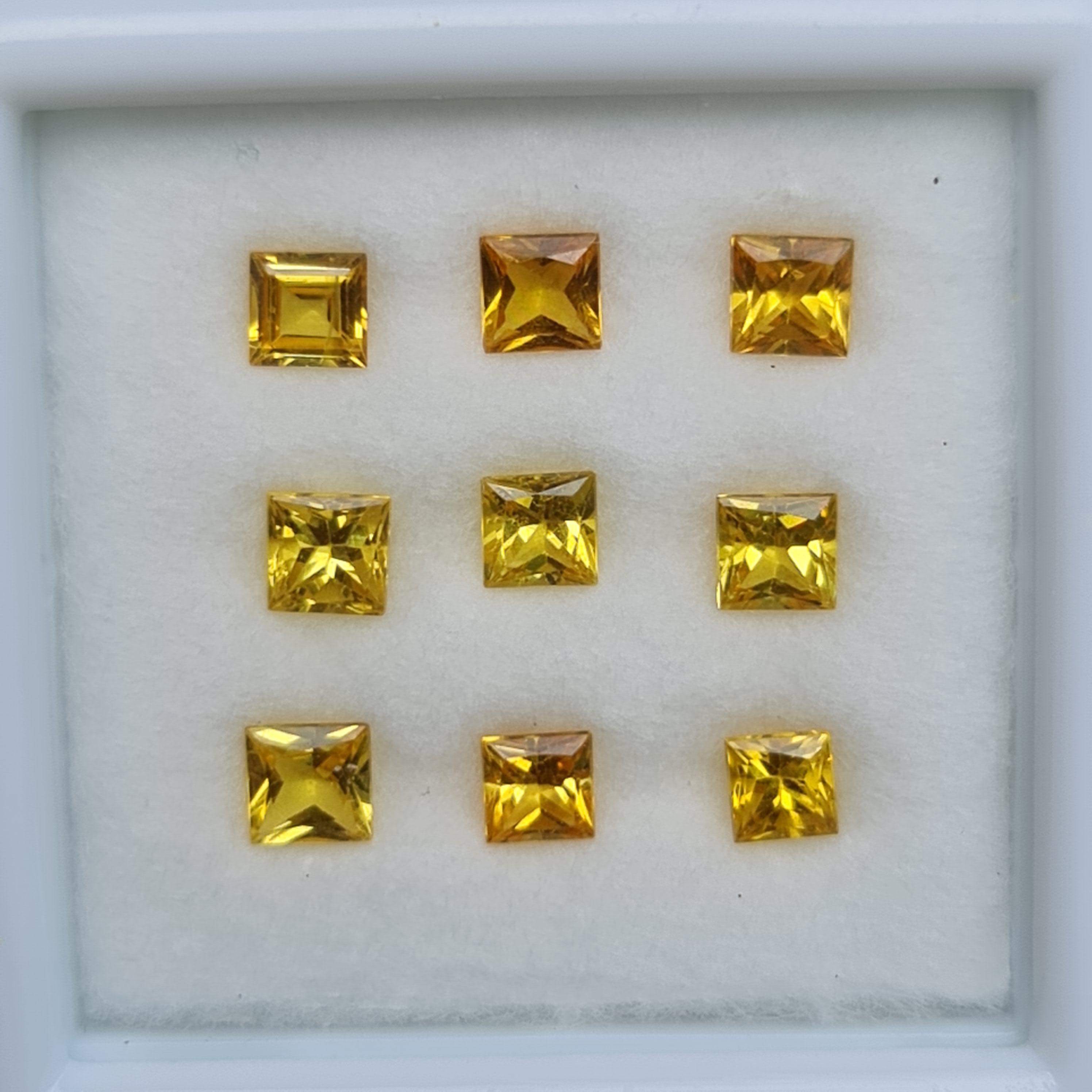 พลอย บุษราคัม yellow sapphire 3.48 กะรัต (Cts.) 9 เม็ด (Pcs.) พลอยแท้ อัญมณีมงคลประจําวันเกิด เครื่องประดับพลอย