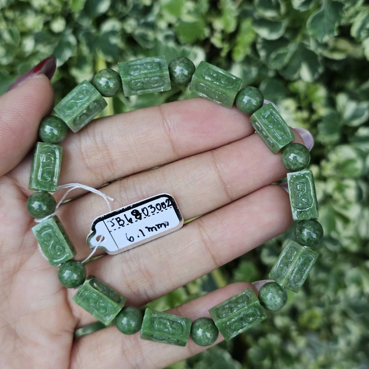 ๋JB6803002 หยก พม่า แท้ Jade กำไล ประคำหยกแกะสลัก 6.1 มม. (Jadeite Beads Bracelet) พม่า (Myanmar)