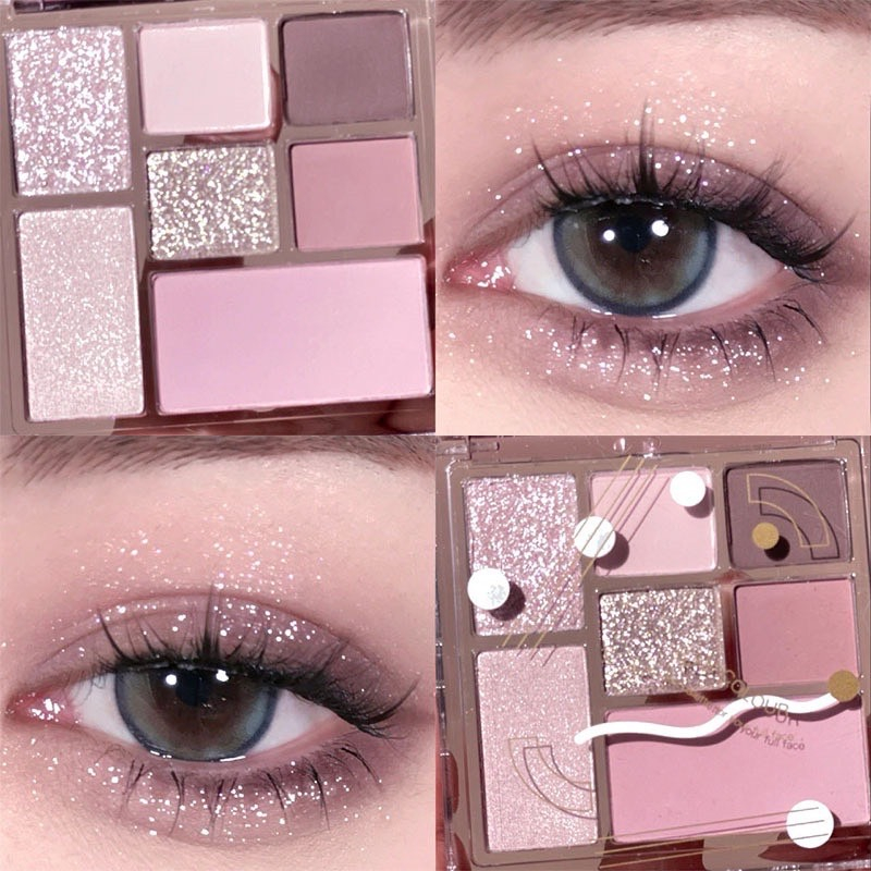 1 PV. พาเลตต์อายแชโดว์ 7 สี Tangram Play Fun บลัชออน ไฮไลท์ สีเทา สีชมพู