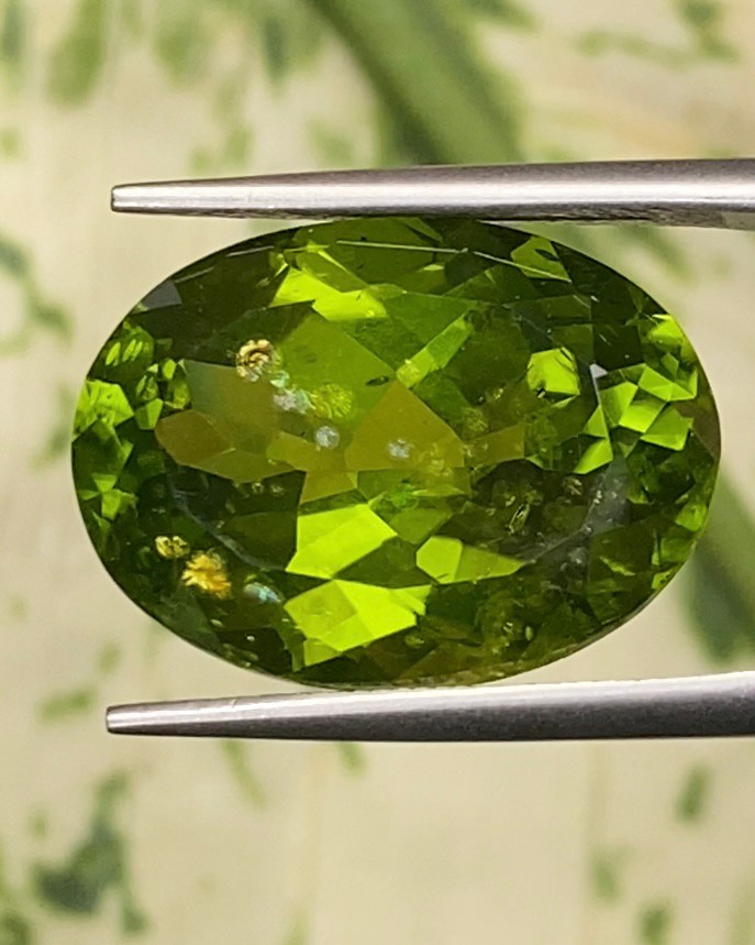 พลอย เพอริดอต Peridot 14.30 กะรัต (Cts.) *พิเศษ ประกายใบบัว Lily pad * พลอยแท้ อัญมณีมงคลประจําวันเกิด เครื่องประดับพลอย