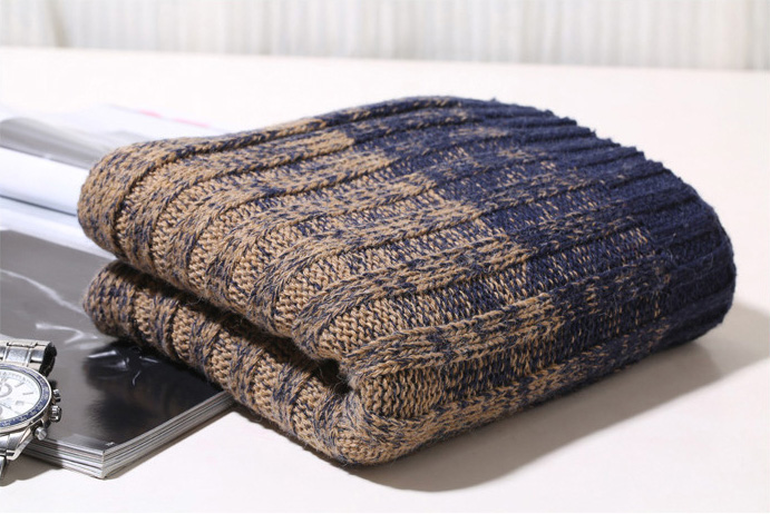 ผ้าพันคอไหมพรมถักลายตัดสี ผืนยาว ใช้ได้ทั้งชายและหญิง (10262MM)