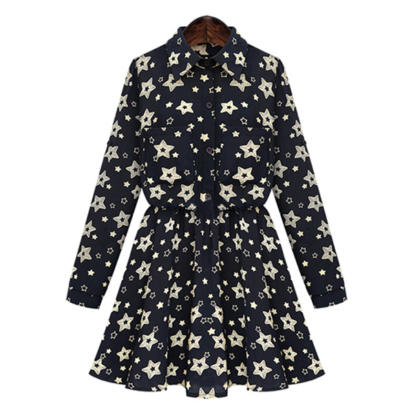 เดรสเชิ้ตลายดาว เอวจั๊ม แขนยาวแต่งสแนป (11429X)