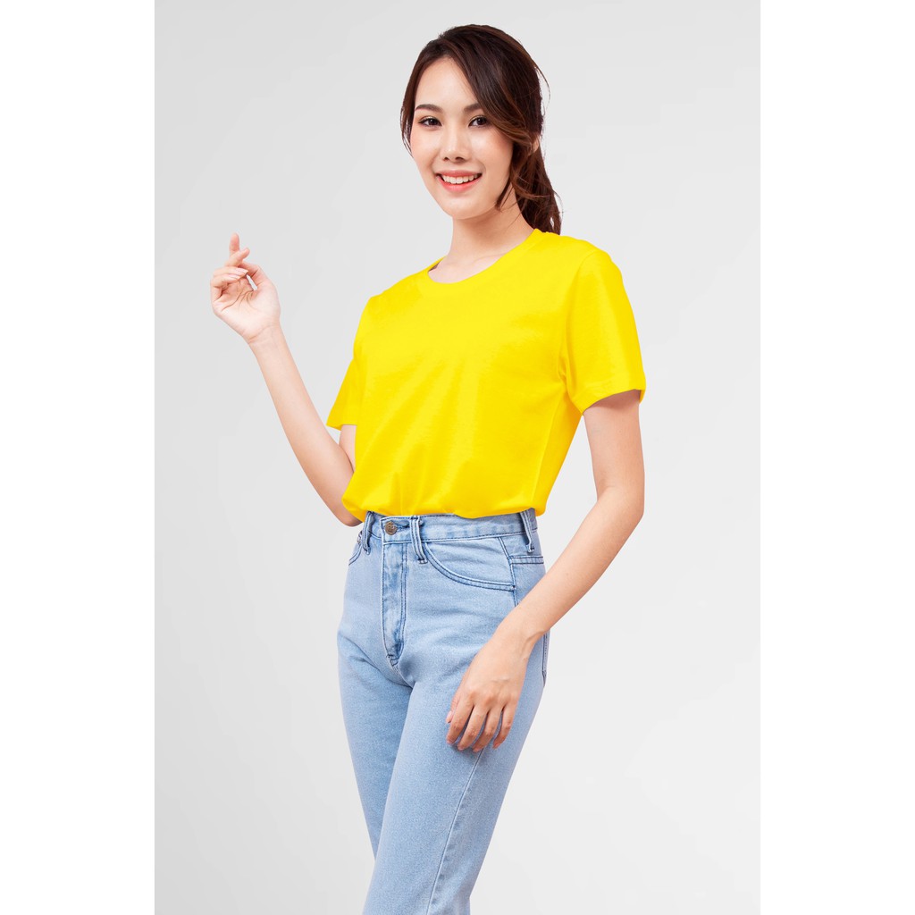 Noproblem Noproblem ยอดขาย No.1 รับประกัน ไม่ย้วย ไม่ยืด ผ้านุ่ม เสื้อยืด สีพื้น เสื้อยืดคอกลม สีเหลืองเข้ม