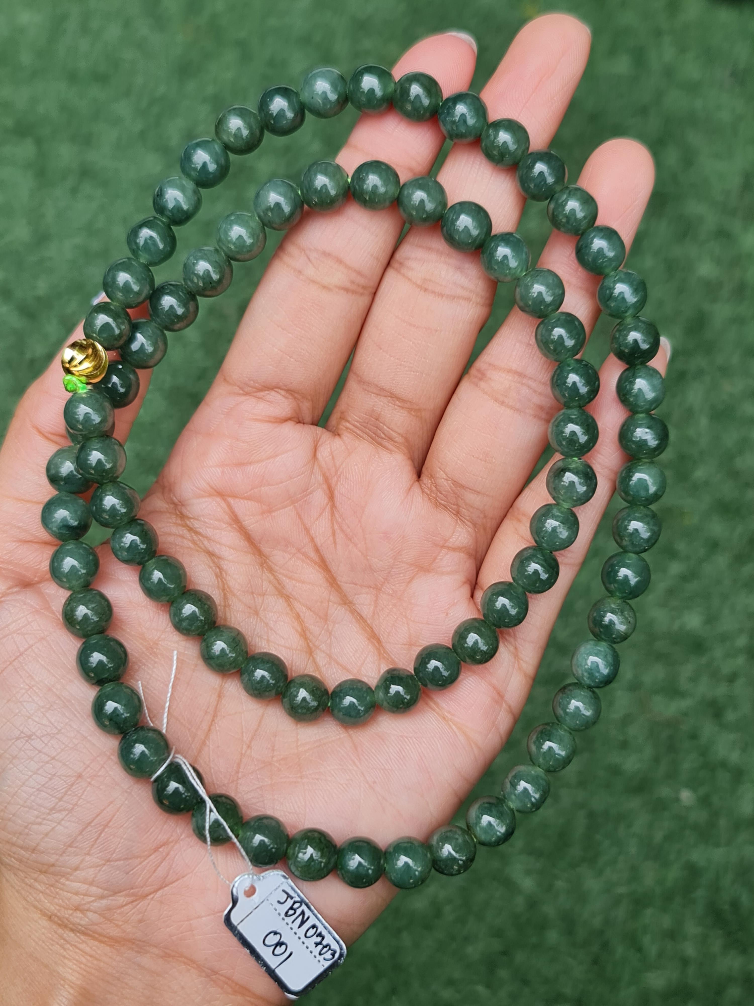 สร้อยคอหยก (Jadeite Necklace) JBN0703001 ดิบ ไม่ผ่านการปรับปรุง (Type A) พม่า (Myanmar) หยก พม่า แท้ Jade
