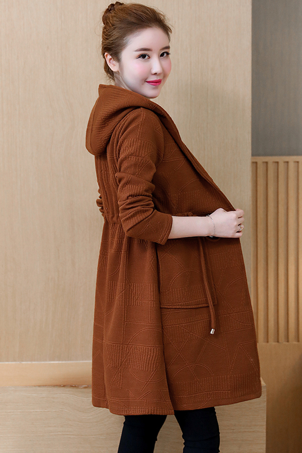 คาร์ดิแกน เสื้อคลุมกันหนาวตัวยาว มีฮู้ด แต่งกระเป๋าคู่ (12051B)