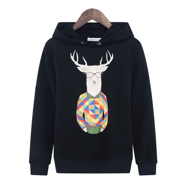 เสื้อสเวตเตอร์ฮู้ดพิมพ์ลายกวาง ซับกำมะหยี่กันหนาว (11981H)