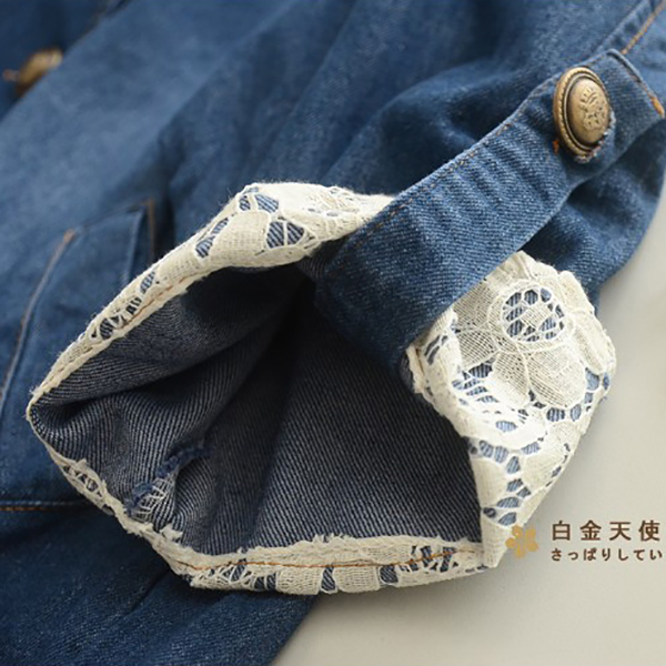 เสื้อแจ็คเก็ตยีนส์กันหนาว มีฮู้ดแต่งผ้าลูกไม้วินเทจ (11826LM)