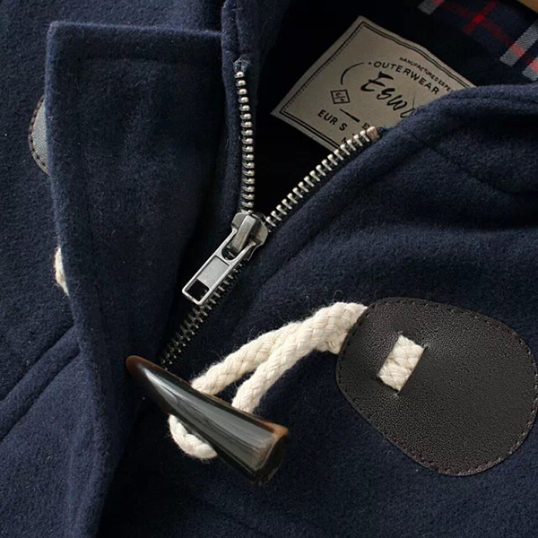 เสื้อโค้ทกันหนาววินเทจ มีฮู้ดแต่งกระดุมเขี้ยว ซับผ้าลายสก็อต (11724LM)