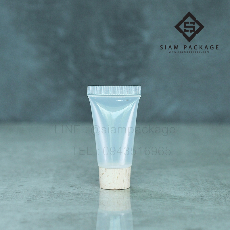 หลอดโฟม ฝาเกลียว ขนาด 5g. หลอดใส ฝาไม้อ่อน