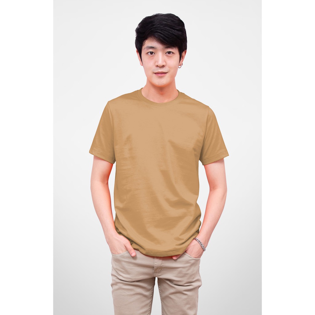 Noproblem Noproblem ยอดขาย No.1 รับประกัน ไม่ย้วย ไม่ยืด ผ้านุ่ม เสื้อยืด สีพื้น เสื้อยืดคอกลม สีคาราเมล