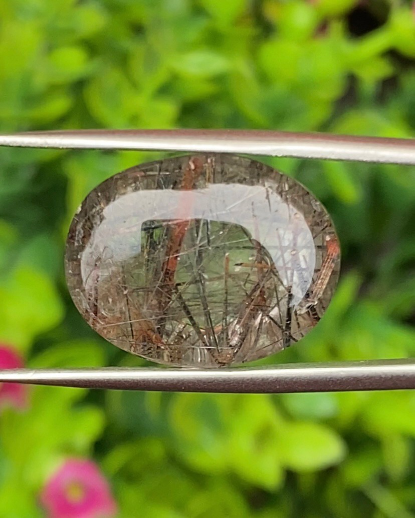 ไหมดำ แก้วขนเหล็ก ควอตซ์ Black Rutilated Quartz 17.60 กะรัต Cts. พลอยแท้ อัญมณีมงคลประจําวันเกิด เครื่องประดับพลอย