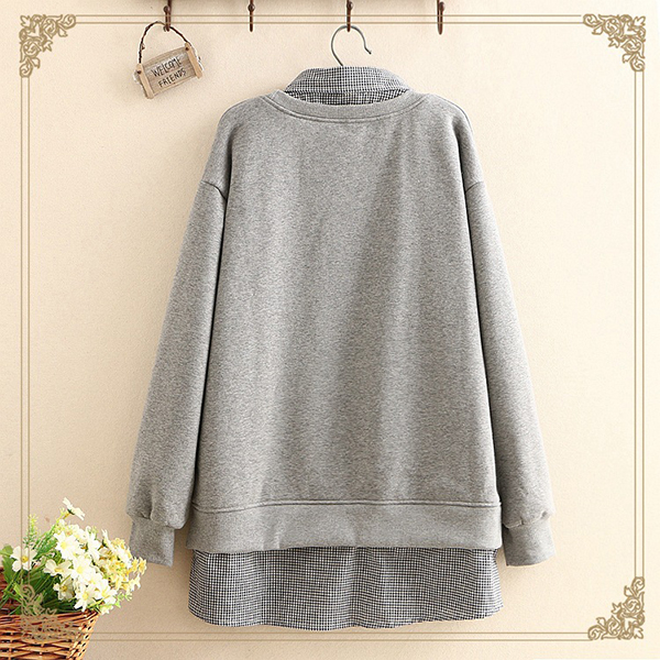 เสื้อสเวตเตอร์คอปกซับกำมะหยี่กันหนาว ปักลายต้นไม้วินเทจ (12076LM)