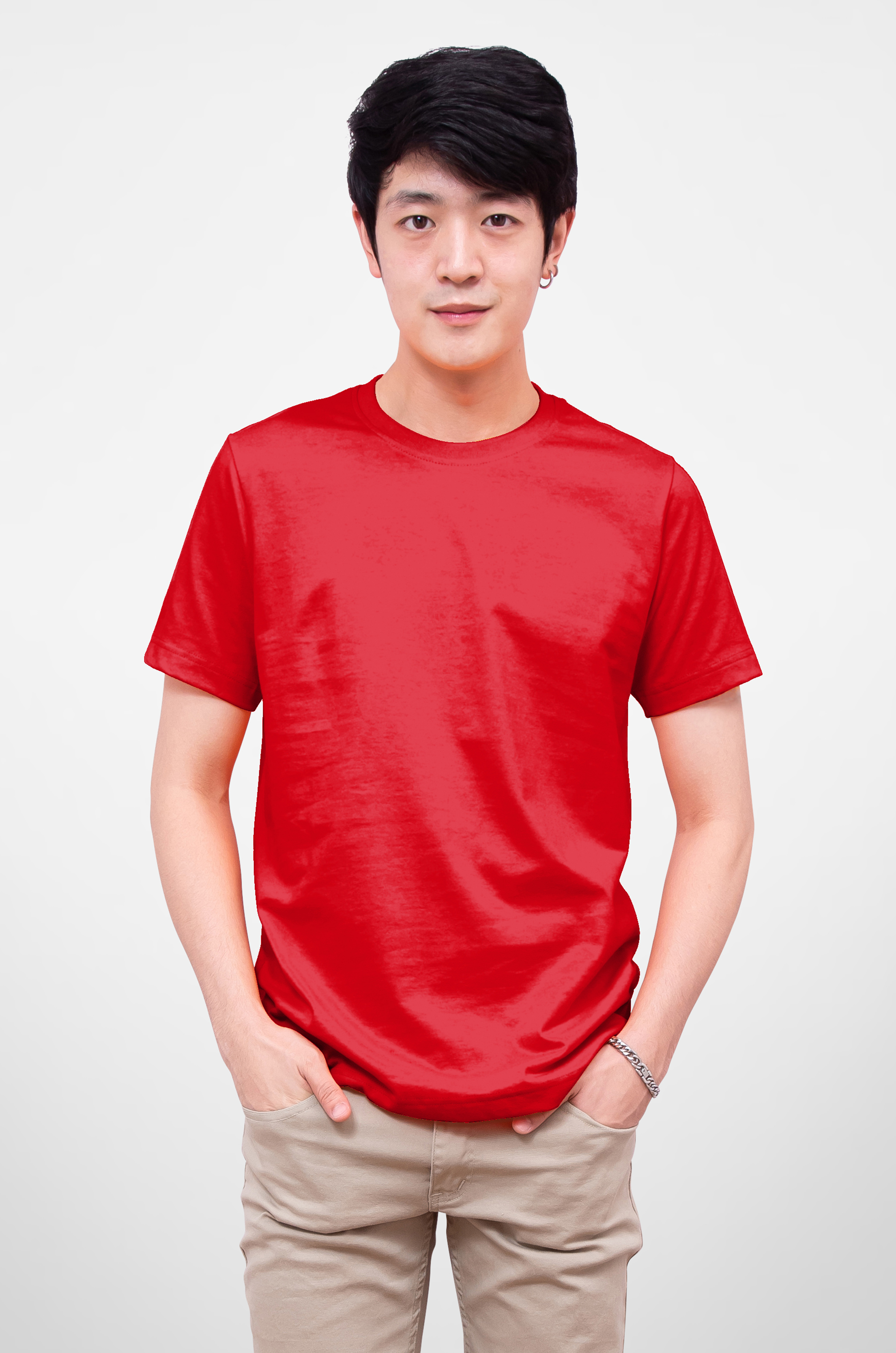 Noproblem Noproblem ยอดขาย No.1 รับประกัน ไม่ย้วย ไม่ยืด ผ้านุ่ม เสื้อยืด สีพื้น เสื้อยืดคอกลม สีแดง