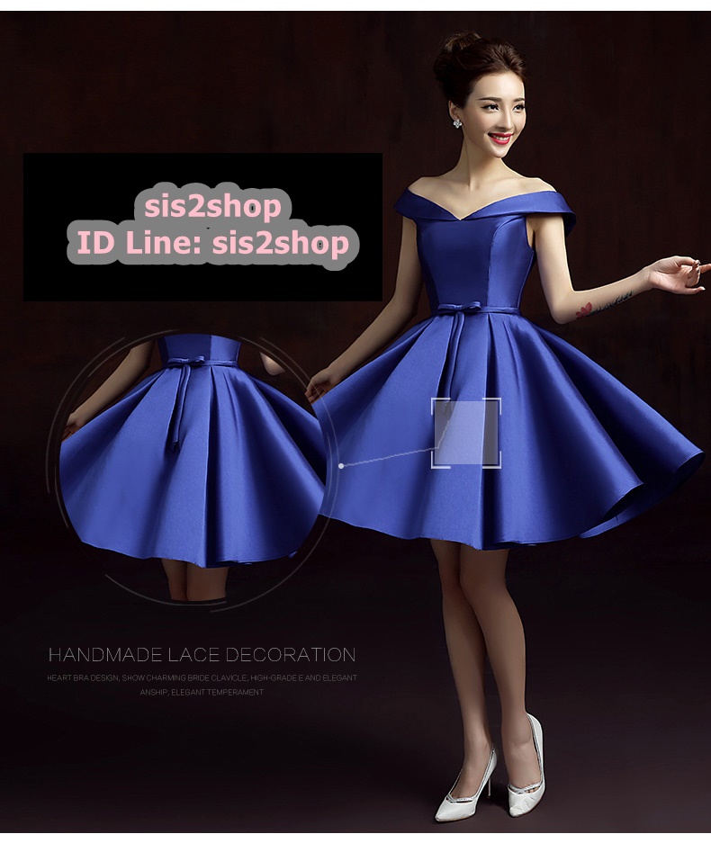 พร้อมส่ง ชุดราตรีสั้น แบบไหล่ปาด สไตล์วินเทจผ้าไหมดัชเชส กระโปรงทรงA แต่งโบว์ช่วงเอว (เชือกผูกหลัง) สีขาว