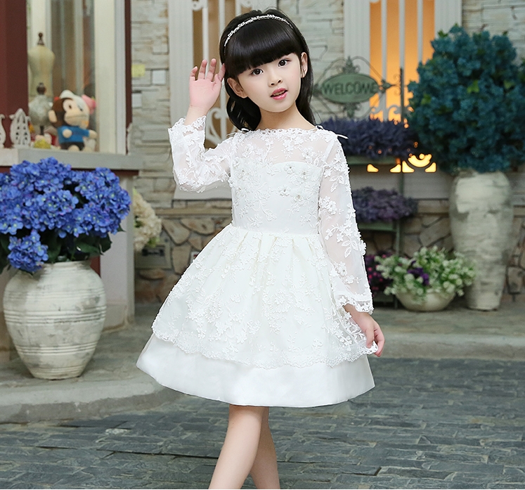 Pre-order ชุดราตรีเด็ก ชุดออกงาน ชุดกระโปรง สไตล์เจ้าหญิง แขนยาว ลูกไม้ซ๊ทรู ซิปหลัง