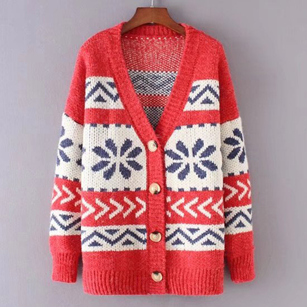 CARDIGAN เสื้อคลุมไหมพรมคอวี ผ้าหนานุ่มถักลายวินเทจ (12270B)