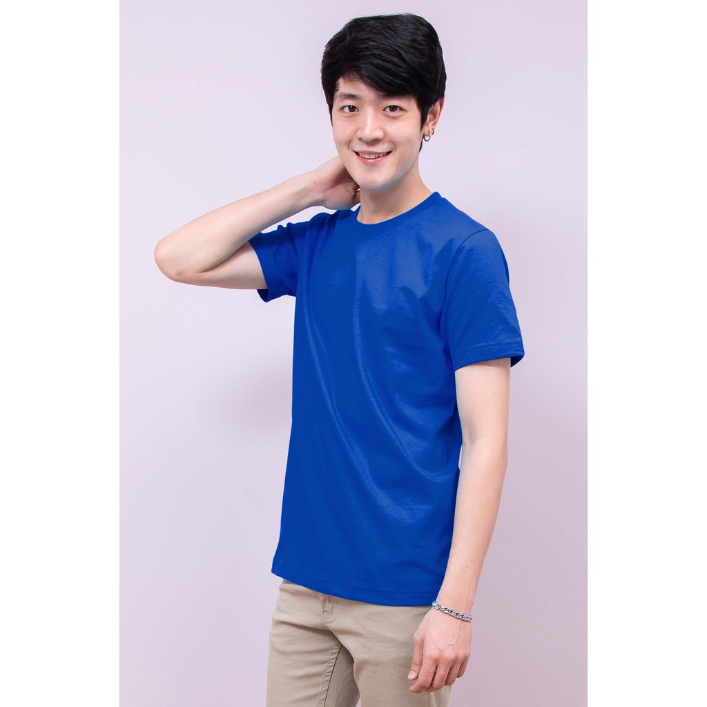 เสื้อยืด OV101 คอกลม ผ้าCotton100% 32 เนื้อนุ่ม ใส่สบาย สีรอยัลบลู