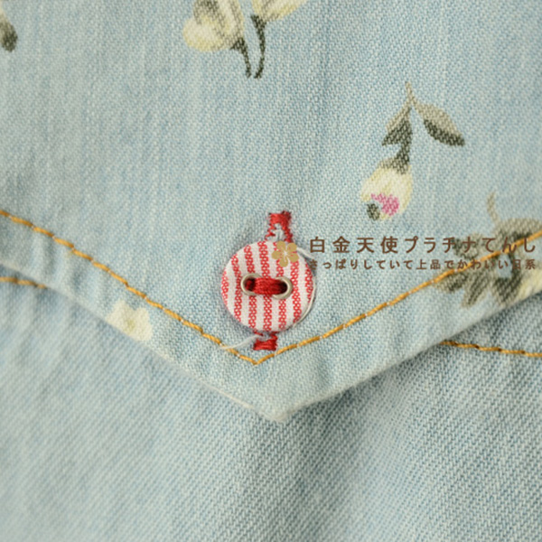 เสื้อเชิ้ตแขนยาว ผ้ายีนส์นิ่มลายดอกสไตล์วินเทจ (12094LM)