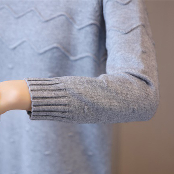 เสื้อสเวตเตอร์ไหมพรมคอเต่าตัวยาว ผ้าหนานุ่มถักลายนูน (12167B)