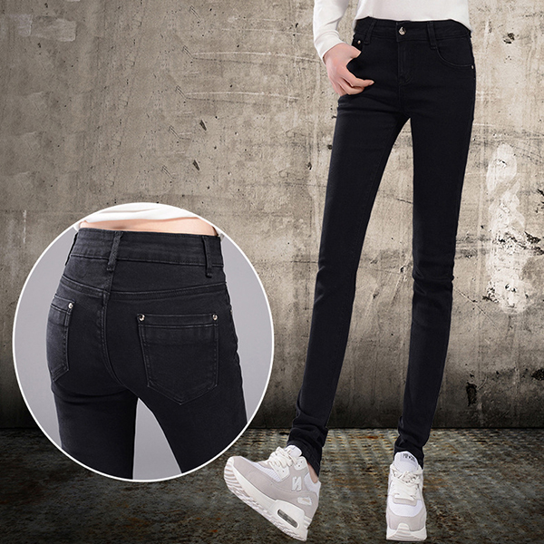 กางเกงยีนส์ขายาวทรงสลิม ยีนส์ยืดเนื้อหนา แต่งกระเป๋าคู่ (11804X)