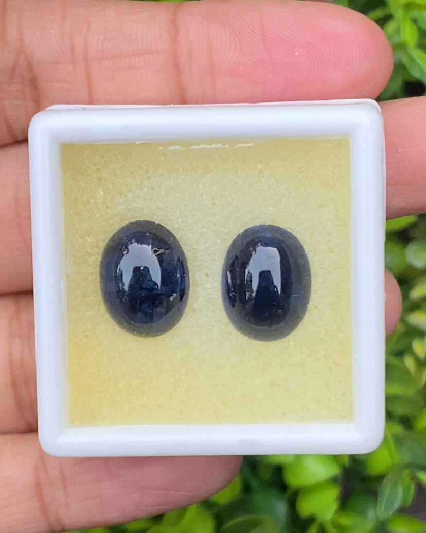 พลอย ไพลิน Blue Sapphire 16.45 กะรัต (Cts.) 2 เม็ด (Pcs.) พลอยแท้ อัญมณีมงคลประจําวันเกิด เครื่องประดับพลอย