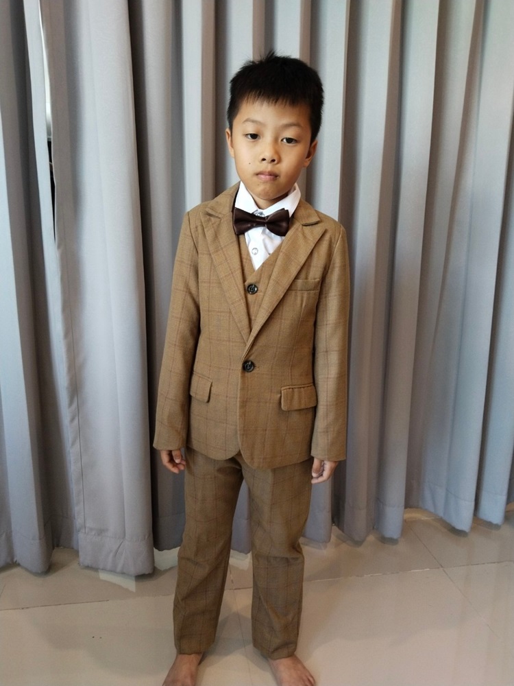 เช่า ชุดสูทเด็กชาย สีน้ำตาลลายตาราง