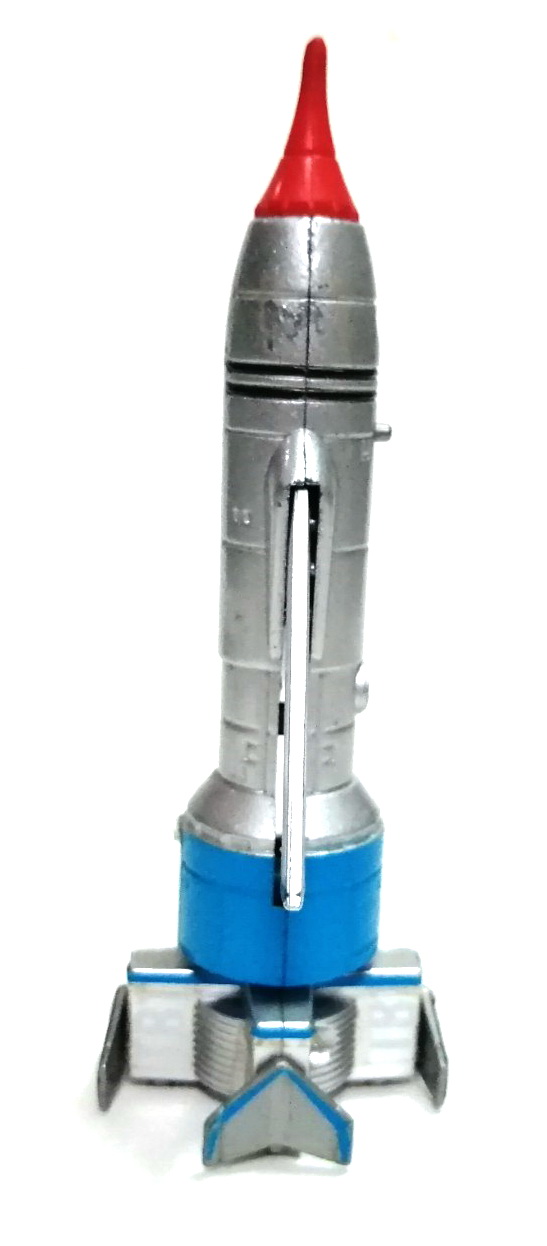 จรวดธันเดอร์เบิร์ด1 (วิหคสายฟ้า 1) ยานธันเดอร์เบิร์ด1 Thunderbird1 วัสดุเหล็กผสมพลาสติก ทำสีสำเร็จ ของ Bandai ปี 1997** กลไกขยับปีชำรุดเสื่อมตามเวลา สะสมสภาพดี เก่าเก็บ