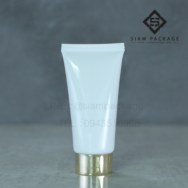 หลอดโฟม 30g. หลอดขาวฝาเกลียวสีทองเงา