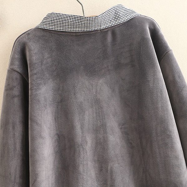 เสื้อสเวตเตอร์กันหนาว ผ้ากำมะหยี่หนาน่มปักลายแมว (12073LM)