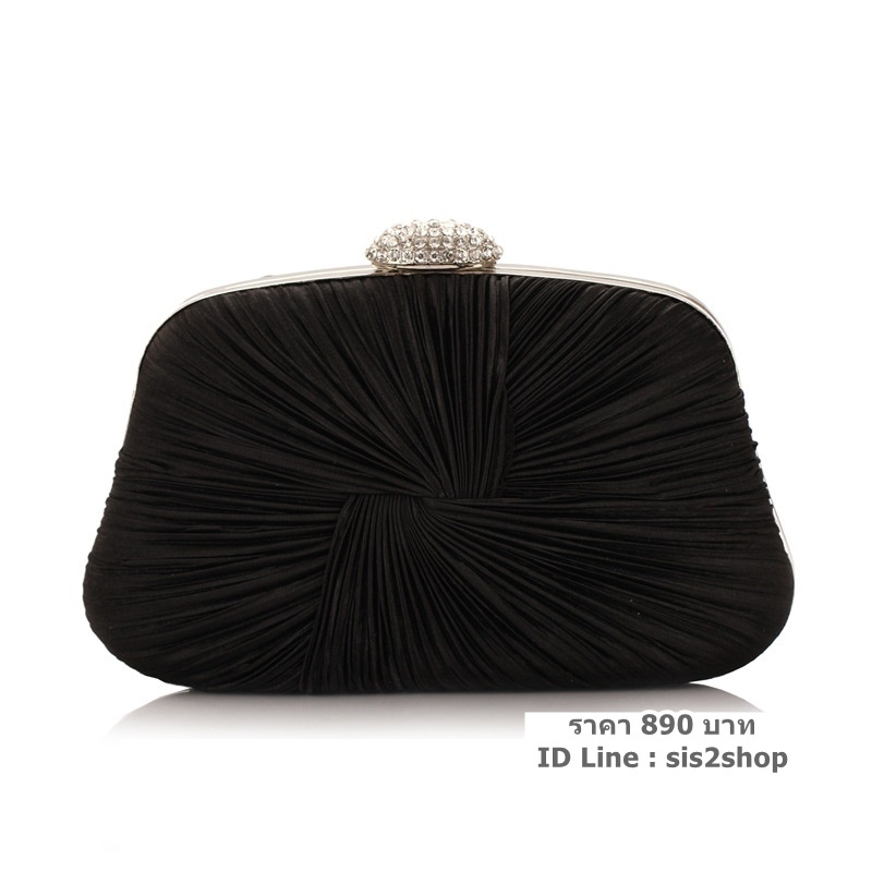 พร้อมส่ง Evening Clutch กระเป๋าออกงาน แบบอัดพลีทจับจีบผาซาติน คริสตัลสวยหรู ทรงกระทัดรัด มาพร้อมสายสะพายสั้น/ยาว