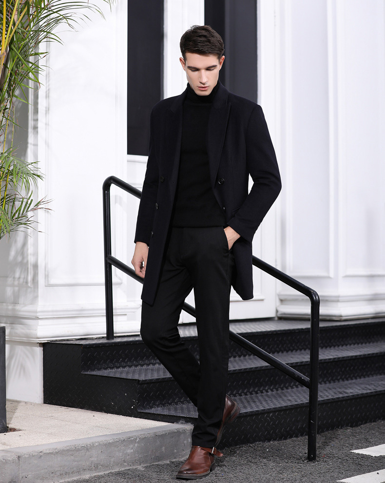 เสื้อโค้ทยาว ผ้าวูลหนากันหนาว คอปกใหญ่ แต่งกระดุมแถวคู่ (10265MM)