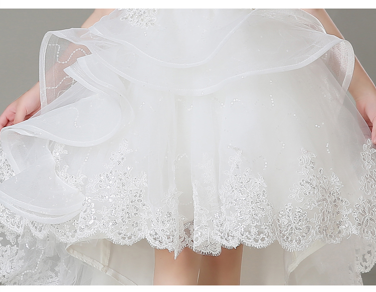 Pre-order ชุดราตรีเด็ก ชุดออกงาน ชุดกระโปรงสไตล์เจ้าหญิง แขนสั้น คอวี แต่งลูกไม้ กระโปรงผ้าแก้ว แต่งลูกไม้ชายกระโปรง ปล่อยชายด้านหลัง มีซิป