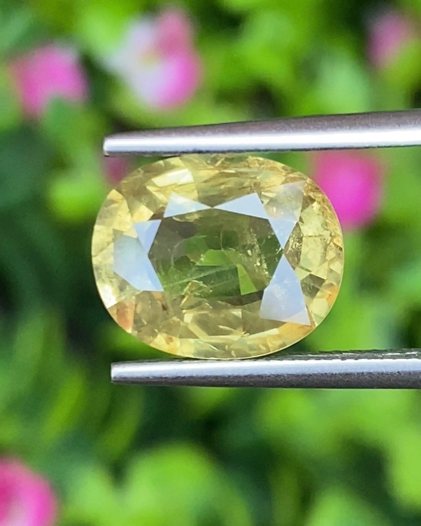 พลอย บุษราคัม yellow sapphire 4.62 กะรัต (Cts.) ดิบ (Unheated) พร้อมใบเซอร์ พลอยแท้ อัญมณีมงคลประจําวันเกิด เครื่องประดับพลอย