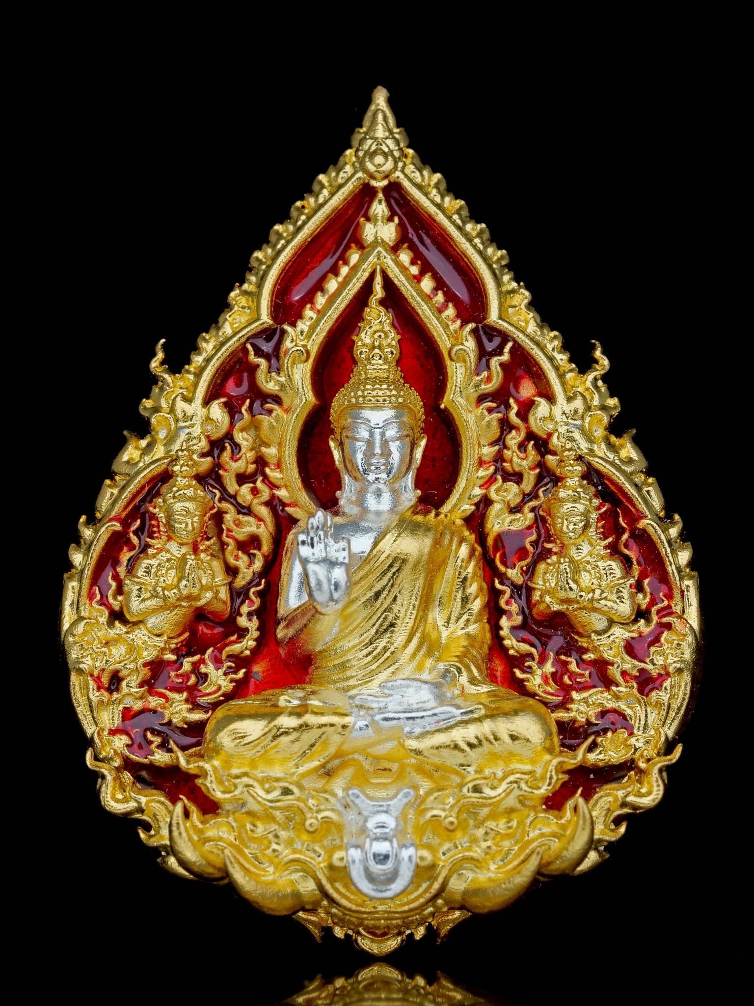 พระพุทธประทานพร รุ่น พุทธบารมี รหัส6 เนื้อบรอนซ์ชุบทองลงยาแดง องค์ชุบ2K