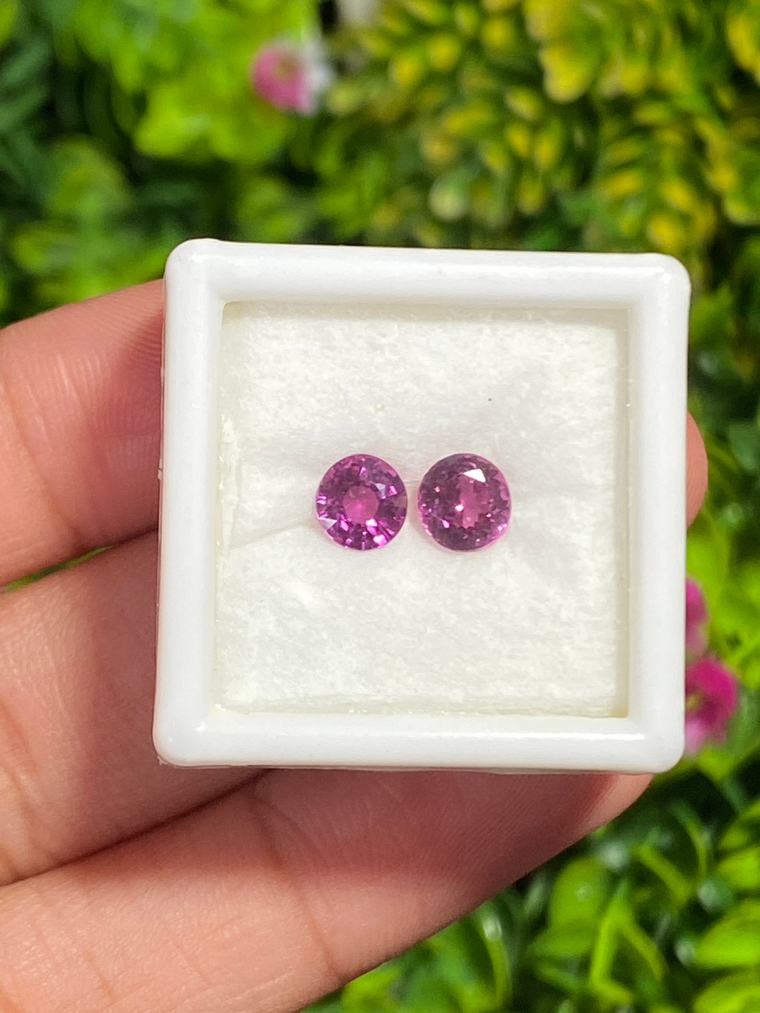 พลอย โรโดไลต์ การ์เน็ท Rhodolite Garnet 1.45 Cts. 2 เม็ด (Pcs.) พลอยแท้ อัญมณีมงคลประจําวันเกิด เครื่องประดับพลอย