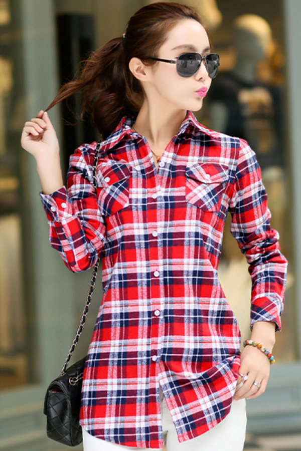 เสื้อเชิ้ตลายสก็อตตัวยาว แขนยาว ผ้าทอนิ่ม (12386AL)