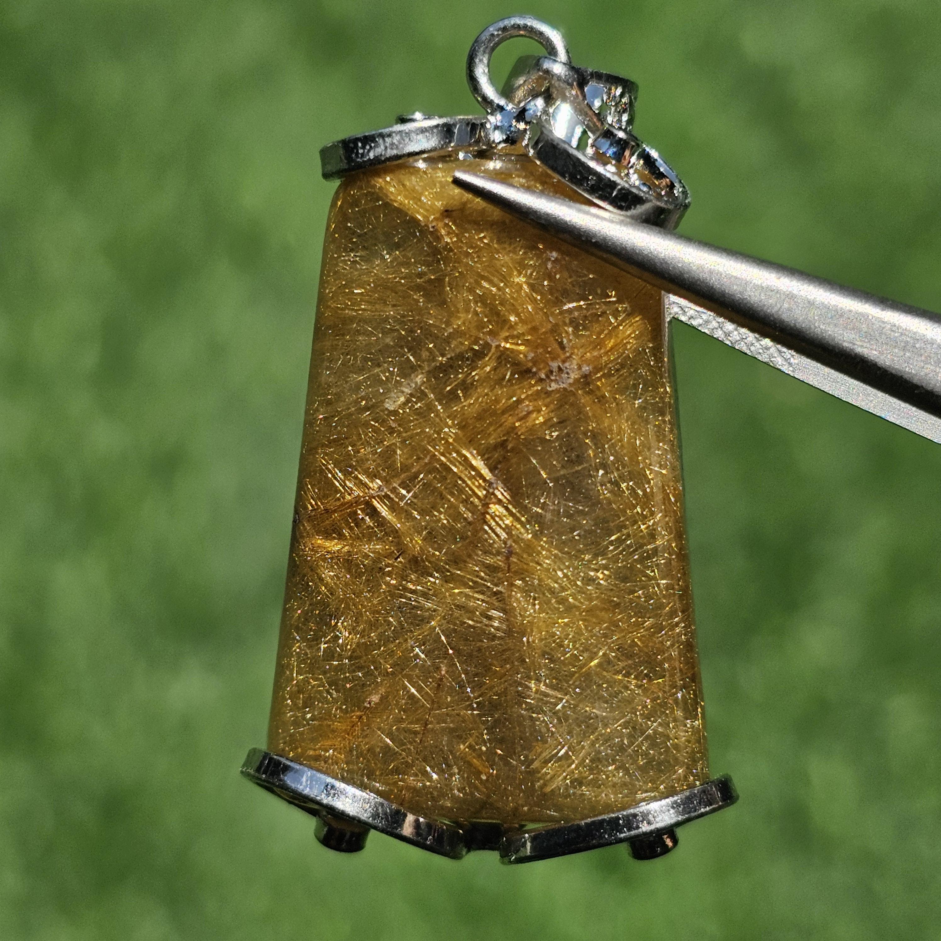 จี้ไหมทอง (Golden Rutilated Quartz) 52.63 กะรัต Cts. พลอยแท้ อัญมณีมงคลประจําวันเกิด เครื่องประดับพลอย