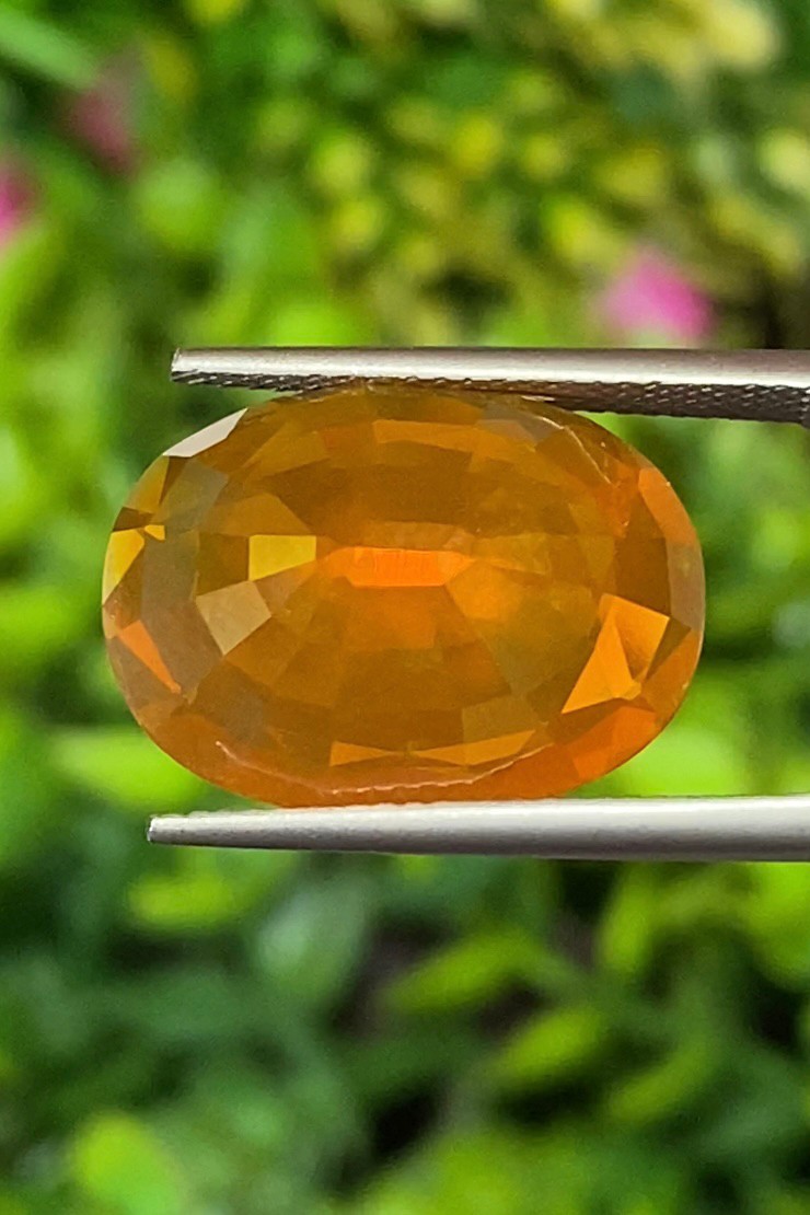 พลอย ไฟร์ โอปอล Fire Opal 9.18 กะรัต (Cts.) พลอยแท้ อัญมณีมงคลประจําวันเกิด เครื่องประดับพลอย