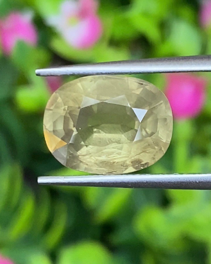 พลอย บุษราคัม yellow sapphire 6.38 กะรัต (Cts.) ดิบ (Unheated) พร้อมใบเซอร์ พลอยแท้ อัญมณีมงคลประจําวันเกิด เครื่องประดับพลอย